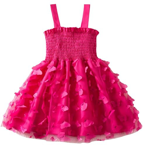 AIEOE Principessa Bambine Tulle Abito Senza Maniche e Maniche a Balze Vestito Ragazza Elegante Battesimo Estate per 3-4 Anni Fucsia B