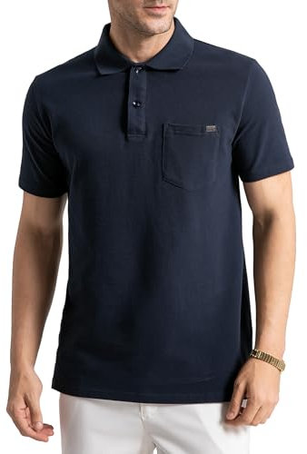 Poloshirt Herren Kurzarm 100% Baumwolle Polohemd mit Brusttasche Golf Polo Shirt T Shirt Männer Sommer Regular Fit S-3XL, Marineblau XL