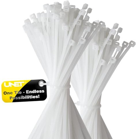 Nylon Kabelbinder, Weiß, 4.8 x 200 mm, 100 Stück, Belastbar bis 22 kg, UV- & Wetterbeständig, Extra Stark, Selbstverriegelnd, Ideal für Haushalt, Werkstatt, Garten & Elektroinstallationen