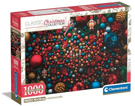 Clementoni Jigsaw Puzzle Impossible Christmas Vibes 1000 Pieces - Compact Box, Poster Included, Puzzle For Adults 14-99 Years, Gift For Men/Women, Hard Jigsaw, Difficult Puzzle, Made In Italy, 39926