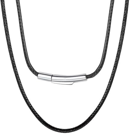 HSWYFCJY Lederkette Herren 2mm Kunstleder Halskette Schwarz Damen Leder kette mit Verschluss Kautschuk Kette 76cm für DIY Anhänger Schmuck