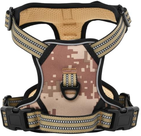 vidaXL Hundegeschirr, Brustgeschirr mit Leine Halsband, Sicherheitsgeschirr Reflektierend Verstellbar, Haustiergeschirr, Camouflage M Polyester
