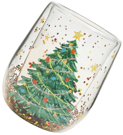 Bicchiere con Albero Natale Scintillante Tazza in Vetro Scintillante con Albero Natale A Doppia Parete per Bevande Calde