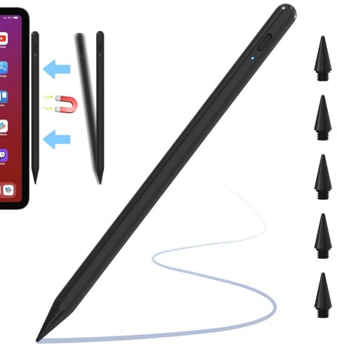 Stylet pour iPad 2018-2025, avec Recharge Rapide, Précision au Pixel Près & Sensible à l'inclinaison & Rejet de la Paume, pour iPad 11/10/9/8/7/6, Pro 11/12.9/13 M4, Mini 6/5, Air 5/4/3/M2