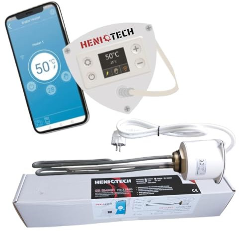 PAG Turbo GmbH® - 1,5kW bis 3kW Smart Elektroheizstab Heizstab Heizpatrone für Boiler mit Thermostat - Wifi Steuerung - Elektronische Temperaturregelung mit Anzeige - Überhitzungsschutz (2kW - 5/4)