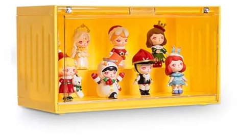 Ladder Display Blind Box Storage Display Rack Box Transparent Acrylic Figurine Doll Container With Five Colors Optional Magnetic Suction Can Be Stacked Upwards(Yellow)