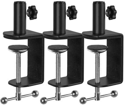Jhanw Schreibtisch-C-Klemme mit 1,27 cm Gewindeloch, C-Klemme für Mikrofonständer, 3 Stück, verstellbare Metall-Tischklemme an Schreibtischlampe, schwarze Schreibtischlampenklemme für Schwenkarmlupe