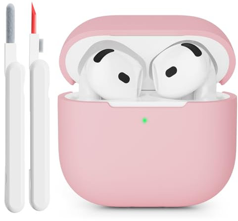 KOKOKA Funda de Silicona Compatible con AirPods 4 2024 Case, LED Frontal Visible, Anti-rasguños, Anti-Polvo, Funda Protectora de Silicona para AirPods 4.ª Generación con Kit de Limpiador, Rosa