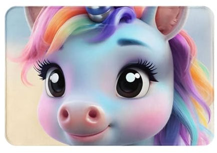 KINGWW Robuste und lustige Fußmatte Happy Unicorn für den Innenbereich, Maße: 60 x 40 cm, leicht zu reinigende Bodenmatte.