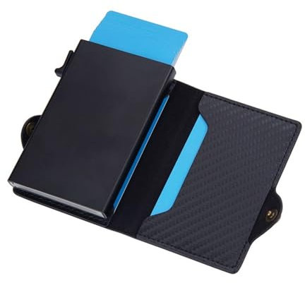 REFENCH RFID-blockierende Pop-Up Kartenhalter Geldbörse für Herren – Schlanke automatische Ausweishülle mit Geldband | Minimalistisches Design in Leder Braun & Carbonfaser Schwarz (Carbon Black)