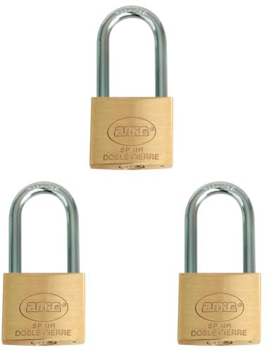 Amig - Candado de seguridad | Incluye 2 llaves | Arco largo | Latón y arco de Acero tratado | Para taquillas de gimnasio, puertas, armarios, maletas, mochilas | Doble cierre | Ancho: 40 mm