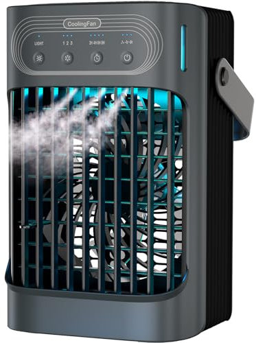 Petit climatiseur portable, LEAEYFE 3 vitesses plus élevées avec réservoir d'eau extra large de 800 ml, mini refroidisseur oscillant à 120 ° fonctionne dans un rayon de 2,7 m, minuterie de 2/8 heures