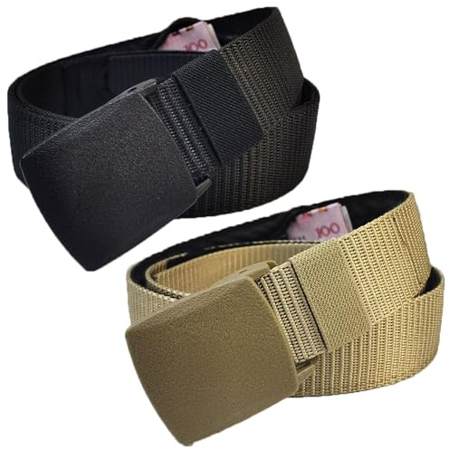 Guyode 2 Stück Geldgürtel mit Reißverschluss Geheimfach Reise Sicherheitsgürtel mit Reißverschluss Sicherheit Geldgürtel Verstellbarer Nylon Taillengürtel für Männer für Reise Dienstreise Joggen
