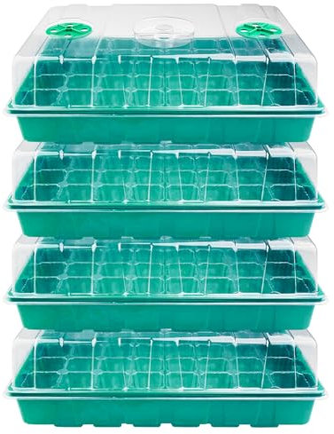 Dogrundi 4 Piezas 40 Agujeros Bandejas Semilleros de Germinacion Invernaderos, Germinador de Semillero Invernadero Pequeño, Plantas Bandeja de Cultivo Semillas con Tapa Ventilación y Ventana Ajustable