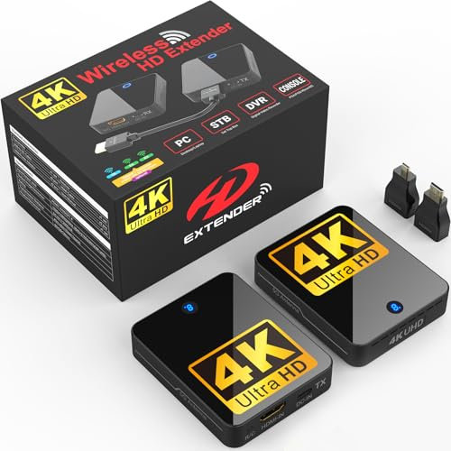 BMOSTE Émetteur et récepteur HDMI sans fil 4K, 9 canaux Wi-Fi séparables, 200FT/60 M, antenne 3ème génération, streaming audio vidéo depuis ordinateur portable, PC, STB, caméra vers TV, projecteur