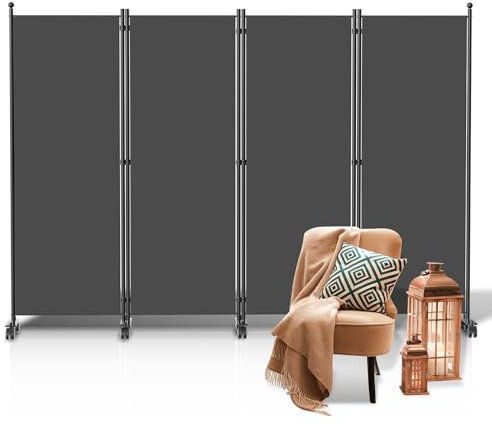 Ikodm Paravent Outdoor,Raumteiler auf Rollen 4-teilig 228x181 cm, Wetterfester Paravent für Outdoor & Büro - Anthrazit
