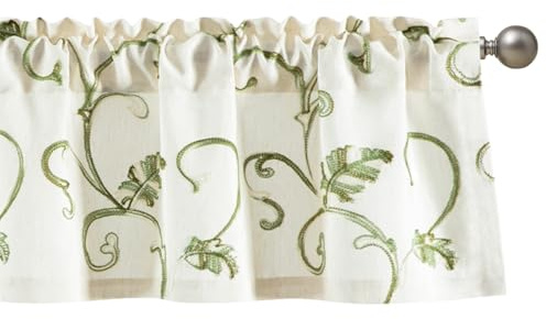 VOGOL Green Leaves 12 Curtain Valance, Embroidered Pattern, 52×12 1 Panel