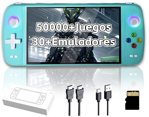 M27 Consola de Juegos portátil Retro,50000+ Juegos, 30+ emuladores,Pantalla IPS de 7 Pulgadas con resolución 1024 x 600 píxeles,Consola de Videojuegos portátil,Sistema EmuELEC,3000 mAh (Verde-256GB)