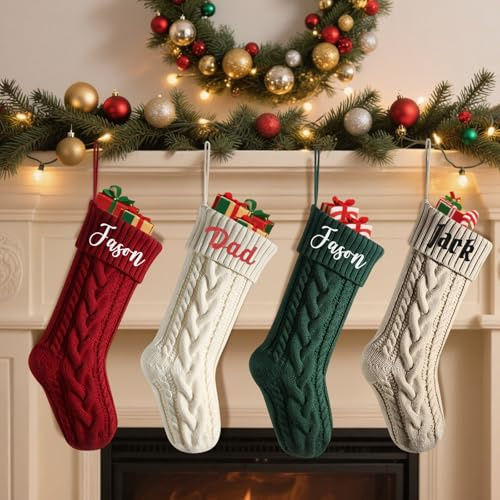 Großer Weihnachtsstrumpf mit individuellem Namen, bestickt, traditionelle Weihnachtsstrümpfe für Feiertagsdekoration, 3 Stück