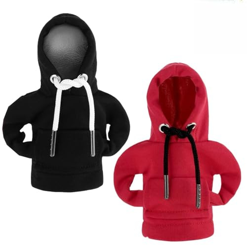 Schalthebel Hoodie,2 Stück Auto Schalthebel Abdeckung, Hoodie für Schaltknauf,Lustige Hoodies für Auto Schalthebel Innenraum Autodekoratives, Auto Accessoires(Rot + Schwarz)