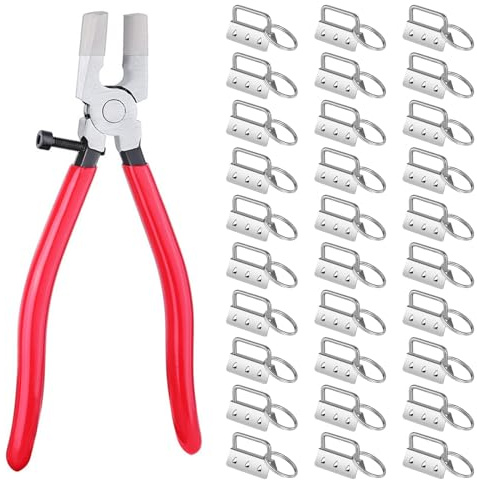 30Pcs Schlüsselband Rohlinge, Schlüsselband Basteln Set mit Schlüsselband Rohlinge Klemmschließeanhänger 32mm mit Schlüsselringen und 1 Falzzange für DIY Handarbeit Lanyard
