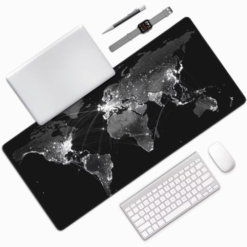 Alfombrilla Ratón XXL Gaming 700x300x3mm,Grande Alfombrilla Ratón En Blanco Y Negro Patrón Mouse Pad Gaming,Tapete Rato Mapa Impermeable y Antideslizante Base de Goma para Decoracion Escritorio 0E-354