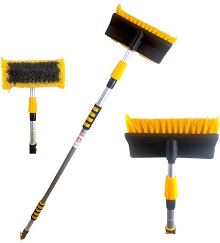 Water Flow Extendable Car Wash Brush with Telescopic Handle, 2 Section Pole - 2m Extendable Soft Bristles, Car Cleaning Kit with Built-In Hose for Cars, Vans, Lorries, and Caravans, Lightweight
