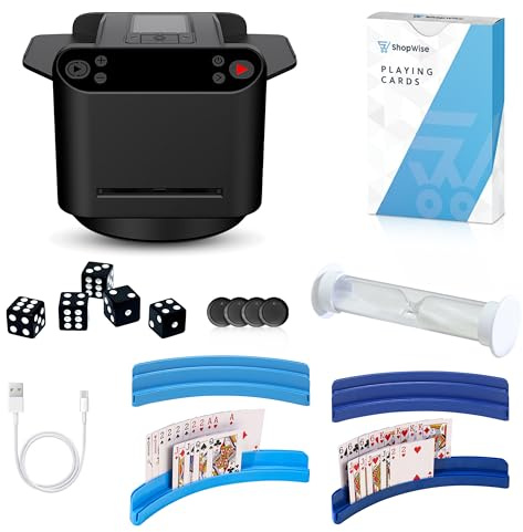 ShopWise Automatische Kartenmischmaschine & Kartengeber Set | Elektrischer Kartenmischer mit USB | Für Poker, Blackjack & Kartenspiele | Leise, Schnell & Gleichmäßiges Mischen