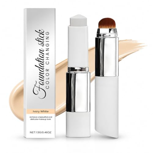 ELYCO Facelove Foundation Stick mit Pinsel, 2-in-1 Farbwechselnde Foundation Stick für Reife Haut, Feuchtigkeitsspendende Make-up Stick mit LSF 15, 12H Langanhaltend, Natürliches Finish für Alle Hautt