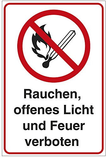 Schild Rauchen, offenes Licht und Feuer verboten. aus Alu/Dibond 200x300 mm - 3 mm stark