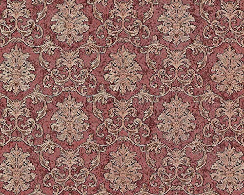 Papier peint baroque EDEM 6001-94 Papier peint intissé gaufré avec des ornements scintillant rouge cuivré or 10,65 m2
