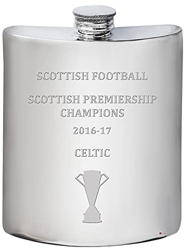 I LUV LTD 6oz Hip Flask for Glasgow Celtic 2016-17 Scottish Premiership Champions Football Memorabilia Mens Birthday Personalised Gifts Pewter Whisky Accessories