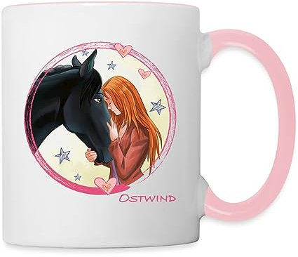 Spreadshirt Ostwind Mika und Ostwind Pferdeliebe Tasse Zweifarbig, One size, Weiß/Pink