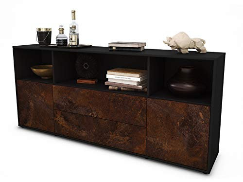 Stil.Zeit Sideboard Enza, Korpus anthrazit matt, Front Industrie-Design Rost (180x79x35cm) Push-to-Open Technik & Leichtlaufschienen