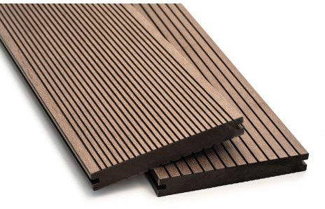 WPC Terrassendielen Breitdielen Massiv XL - Komplett-Set Dunkelbraun | 50m²(5m x 10m) | Boden-Fliesen + Unterkonstruktion & Clips | Balkon Boden-Belag + rutschfest + witterungsbeständig