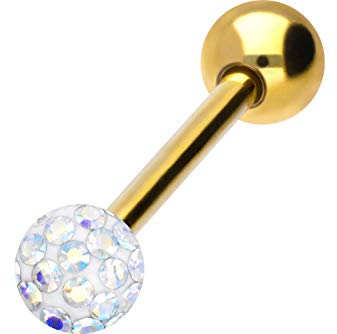 PIERCINGLINE Chirurgenstahl Barbell EPOXY & CHIRURGENSTAHL KUGEL Piercing Stab Brust Zunge Goldfarben Regenbogen 16 mm