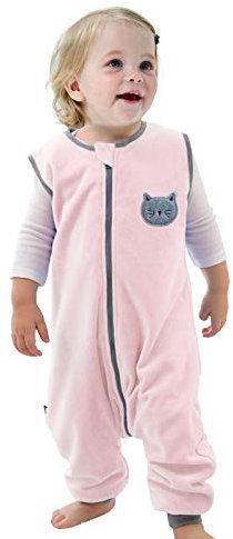 ililmmoe Baby Unisex Schlafsack mit Füßen Schlafanzug Säugling Walking Baumwolle Schlafsack Tragbare Decken Futter aus Baumwollclip 1.5 Tog,Rosa Katze,S,80cm