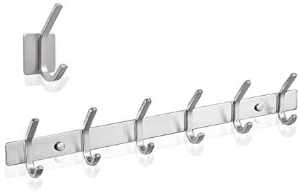 Ai-Youger Hakenleiste mit 6 Haken Kleiderhaken aus rostfreiem Edelstahl Garderobenhaken Wandhaken - erfordert Bohren, ca. 30kg belastbar(Größe 1)