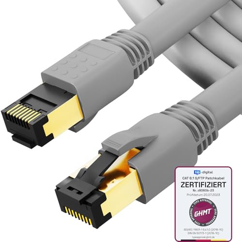 HB-DIGITAL 7,5m CAT 8 LAN Kabel Netzwerkkabel Patchkabel AWG 24 S/FTP LSZH 40Gbps 2000MHz - GHMT Zertifiziert - reines Kupfer mit vergoldete RJ45 Stecker für Switch, Router, Modem, PC - Grau