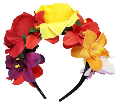 Boemia - Fascia floreale per capelli con corona di fiori di rosa messicana per feste in spiaggia