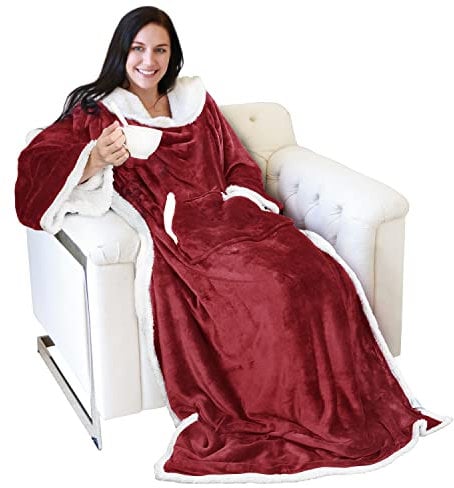Catalonia Classy Warm Wearable Blanket with Sleeves Women, Gift for Her, Soft Wearable Blanket, Cozy Double Blanket with Arms,185 x 140 cm Wine