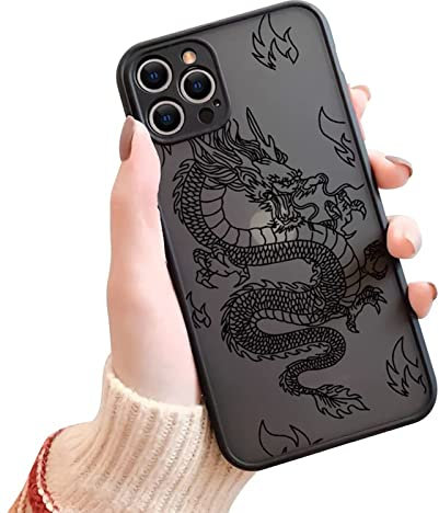 Ownest Kompatibel mit iPhone 13 Pro Max Hülle Transparent Kameraschutz Case iPhone 13 Pro Max Hüllen Muster Mode Tier Drachen Cartoon Matte PC 3D Stoßfest Schutzhülle für iPhone 13 Pro Max-Schwarz-H