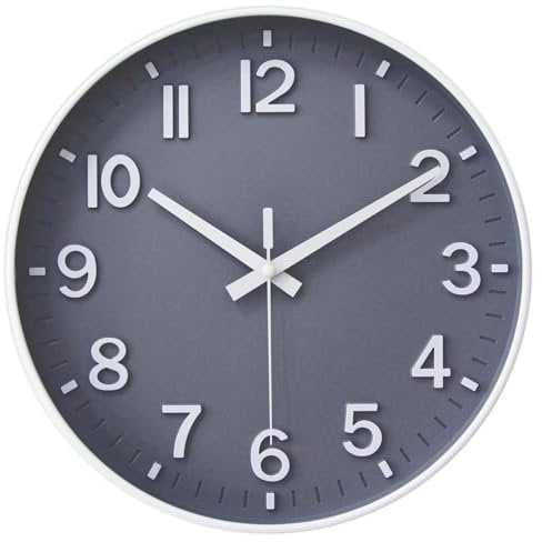 HZDHCLH Wall Clock 12 Inch Silent Non Ticking Clock for Living Room Bedroom Kitchen Office (New-Grey White)