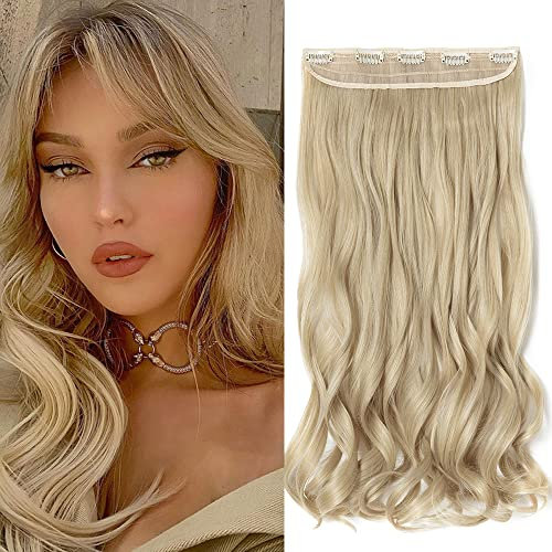 SEGO Clip in Extensions 60cm lange 3/4 voller Kopf Haarverlängerung Haarteil Gewellt 1 Tresse naturliche für Mädchen Aschblond Mix Bleichblond