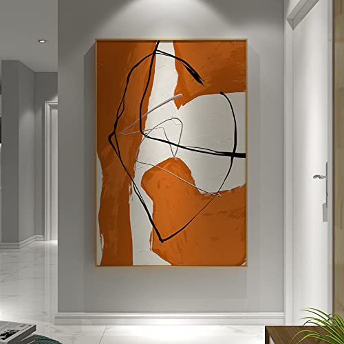 Ölbilder Auf Leinwand Handgemalt,Moderne abstrakte minimalistische Kunst Acrylmalerei 100% handbemaltes orange weißes Kunstwerk Extra große Wandkunst Rahmenlose coole Gemälde Wohnkultur für Wohn