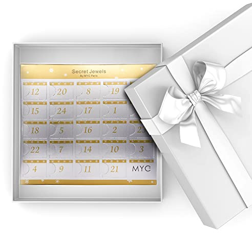 MYC-Paris - Adventskalender mit 12 Schmuckstücken, 11 Perlen + 1 Überraschungszubehör – Roségold und/oder Silber – HQ-Messing – rhodiniert oder Roségold 18 kt – Geschenk zum Geburtstag, Muttertag,