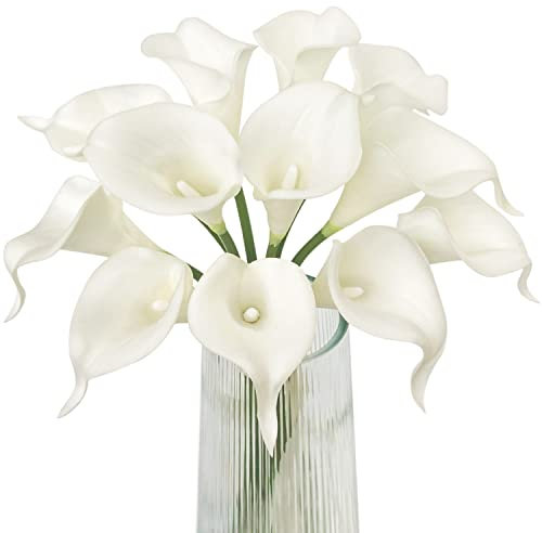 Letjolt Künstliche Calla-Lilien, Kunstpflanze, Kunstblumen, Blumenstrauß, für Zuhause, Küche, Hochzeit, Party, Dekoration, weiß
