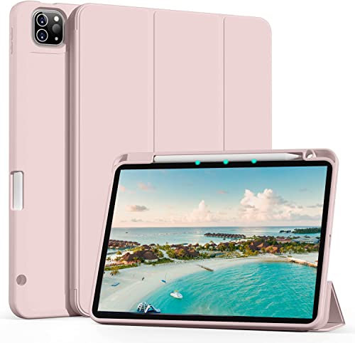 ZOYU Coque pour iPad Pro 11 avec Porte-Stylo 2022/2021/2020, Prend en Charge la Recharge du Pencil 2, Smart Folio Stand Housse pour iPad Pro 11 Pouces, Auto Sleep/Wake, Rose