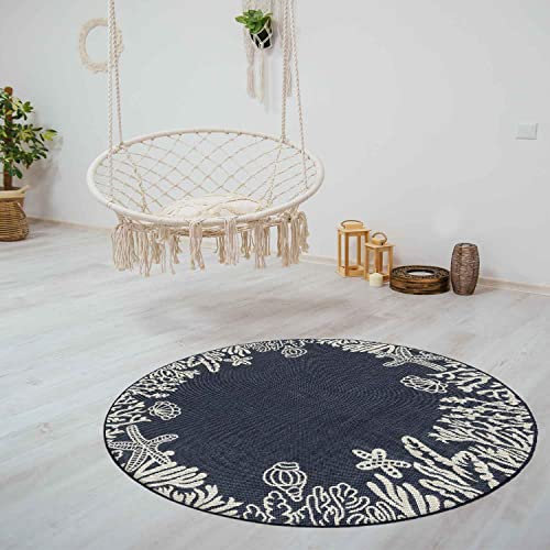 VIMODA In- und Outdoor Teppich Terrassen & Balkon Küche Teppich Meeres Design Muscheln Turkis, Farbe:Blau, Maße:140x200 cm
