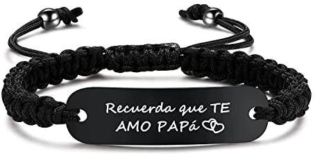 RoCetysell Pulsera Dia Del Padre Personalizada, Regalos Originales para el Padre Pulsera Hombre Acero Inoxidable, Pulseras de Cuerda para Hombre, Regalo Día Del Padre Cumpleaños para Papa